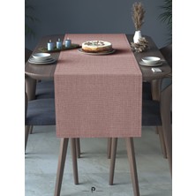 Perle Perle Home Keten Dokulu Runner Açık Pembe Renk Dekoratif Şık Runner Örtü