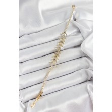 Buğz Pirinç Gold Renk Zirkon Taşlı Balık Sırtı Kadın Bileklik