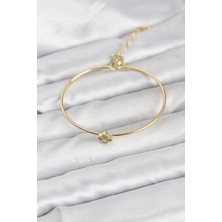 Buğz Zirkon Taşlı Yonca Model Gold Renk Kadın Bileklik