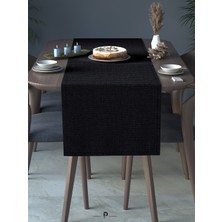Perle Perle Home Keten Dokulu Runner Siyah Renk Dekoratif Şık Runner Örtü