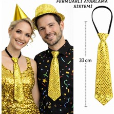 Buğz Altın Renk Pul Payetli Işıltılı Parti Kravatı 33 cm