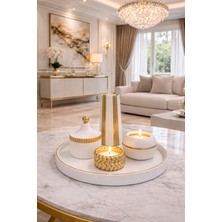 Nox Atelier Gold Detaylı Modern Dekoratif Mumluk ve Vazo Seti – Lüks Salon Dekoru