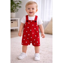 Aydede Kids Kırmızı Uğur Böceği Desenli Bebek Salopet Takım %100 Pamuk Yazlık Şortlu Tulum
