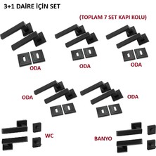 Gümüş Lama Kare Rozetli Kapı Kolu 7'li Set (3+1 Daire Için Geçerli) Siyah