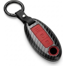 Gümrük Bey Nissan Juke Qashqai X‑trail Infiniti 2014‑2022 Siyah-Kırmızı Karbon Anahtar Kılıfı