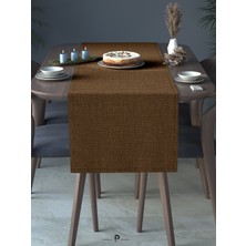 Perle Perle Home Keten Dokulu Runner Sütlü Kahverengi Renk Dekoratif Şık Runner Örtü