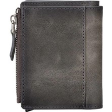 Buğz Deri Cüzdan ve Kartlık, Mekanizmalı, 10 Adet Kart Bölmeli, Efektli Gri