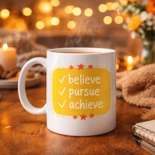 Buğz Believe Pursue Achieve Yazılı Porselen Kupa Model 124 – Motive Edici Tasarım, Ilham Veren Kahve