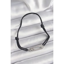 Buğz Siyah Renk Ipli Asansör Zirkon Taşlı Gümüş Messika Model Kadın Bileklik