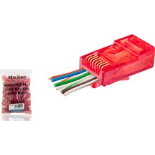 Nuveden Cat6 Ez RJ45 Konnektör - 100 Adet Kirmizi / Ekonomik Poşet Paket ND2411 DIE-RSTG34