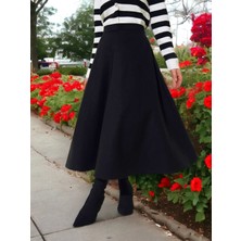 Modamorfo Fermuarlı Kaşe Çan Etek -Siyah