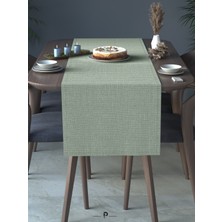 Perle Perle Home Keten Dokulu Runner Yeşil Renk Dekoratif Şık Runner Örtü