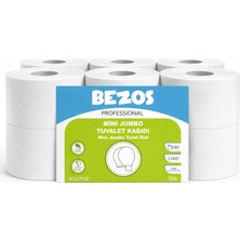 Buğz Bezos Professional Mini Jumbo Tuvalet Kağıdı 12 Rulo | 2 Katlı | %100 Selüloz | Endüstriyel & E