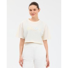 Skechers W Crop Graphic T-Shirt Kadın Beyaz Tshirt S2610054-3855