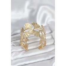 Buğz Pirinç Gold Renk Levha Yelpaze Model Kadın Bileklik