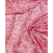 Kumaş Parça Pembe Gül Desenli File En: 145CM