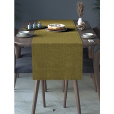 Perle Perle Home Keten Dokulu Runner Yağ Yeşili Renk Dekoratif Şık Runner Örtü