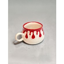 Artistic Quality Dekoratif Kırmız Damla, Akıtma Kabartma Detaylı Çay-Kahve Fincanı 1 Adet