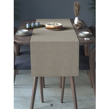 Perle Perle Home Keten Dokulu Runner Taş Rengi Renk Dekoratif Şık Runner Örtü
