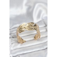 Buğz Gold Renk Pirinç Levha Yaprak Model Kadın Bileklik