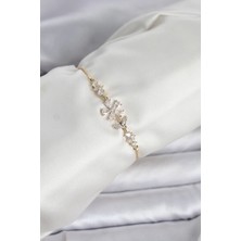 Buğz Gold Renk Zirkon Taşlı Papatya Model Asansörlü Kadın Bileklik