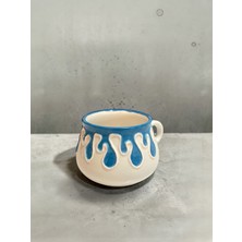 Artistic Quality Dekoratif Mavi Damla, Akıtma Kabartma Detaylı Çay-Kahve Fincanı 1 Adet