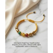 Begonia Accessories Akik Doğal Taş Bileklik Unisex Ipli Ayarlanabilir El Yapımı Şans ve Enerji Bilekliği