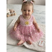 Aydede Kids Kız Bebek Papatya Nakışlı Tül Elbise Yazlık Şık Rahat Elbise