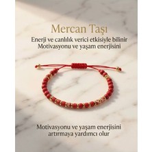 Begonia Accessories Mercan Doğal Taş Bileklik Unisex Ayarlanabilir Ip Bileklik Enerji ve Canlılık Taşı Şans ve Koruyucu