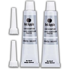 Artlantis Gümüş Gri Kontür Boyası 20 ml 2 Adet Red Apple Cam Vitray Boyası Kontur Boyası Ana Hatları Çizme Sanatsal Hobi