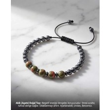 Begonia Accessories Akik Doğal Taş Bileklik Unisex Ipli Ayarlanabilir El Yapımı Şans ve Enerji Bilekliği