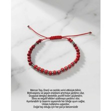 Begonia Accessories Mercan Doğal Taş Bileklik Unisex Ayarlanabilir Ip Bileklik Enerji ve Canlılık Taşı Şans ve Koruyucu