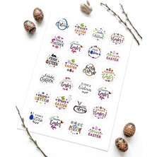Repro Design Paskalya Etiketi 24’lü – 4 cm Yuvarlak Sticker | Tavşan, Yumurta, Bahar Temalı Dekoratif Etiket