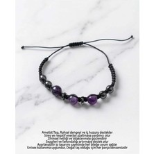 Begonia Accessories Ametist Doğal Taş Unisex Ayarlanabilir Bileklik Negatif Enerji Koruyucu Meditasyon ve Stres Azaltıcı