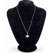 Pangu Zirkon Taşlı Mineli Çiçek Figürlü Altın Renk Çelik Kolye