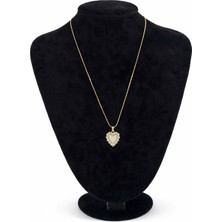 Pangu Sedef ve Zirkon Taş Detaylı Kalp Figürlü Altın Renk Çelik Kolye