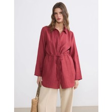 LC Waikiki Lcwaıkıkı Classic Bordo Dokulu Büzgülü Kadın Gömlek Tunik