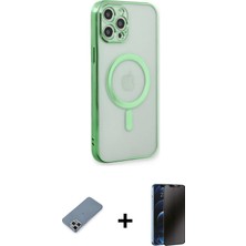 Cepte Toptan iPhone 12 Pro Doruk Minimal - Siyah 3D Antistatik Hayalet Cam Ekran Koruyucu + Gümüş Metal Kamera Lens Koruma Cam