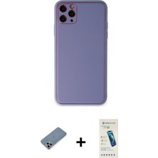 Cepte Toptan iPhone 11 Pro Max Yadigar Klasik - Şeffaf Pasifik Cam Ekran Koruyucu + Mor Metal Kamera Lens Koruma Cam