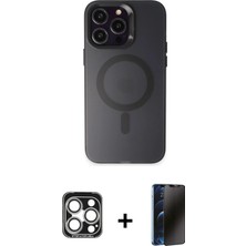 Cepte Toptan iPhone 15 Pro Max Kozmos Çizgi Prime - Siyah 3D Antistatik Hayalet Cam Ekran Koruyucu + Gümüş Pvd Metal Kamera Lens