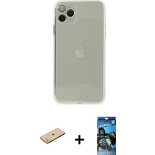 Cepte Toptan iPhone 11 Pro Max Ahenk Doku - Siyah 34D Izgaralı Cam + Sarı Renkli Kamera Lens Koruma Cam