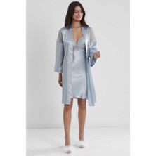 Pierre Cardin 6'lı Saten Gecelik Sabahlık Çeyiz Seti 6955 Mist