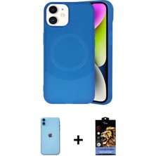Cepte Toptan iPhone 11 Ufuk Serisi - Siyah Buffer Hayalet Cam Ekran Koruyucu + Mavi Neon Fosforlu Kamera Lens