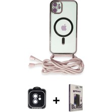 Cepte Toptan iPhone 11 Eksen Özel Seri - Siyah Bilvis Hayalet Cam Ekran Koruyucu + Mavi Pvd Metal Kamera Lens