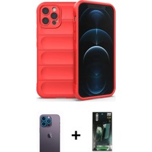 Cepte Toptan iPhone 12 Pro Max Atlas Koleksiyonu - Siyah 360 Mat Full Body Arka Koruyucu + Mavi Neon Fosforlu Kamera Lens