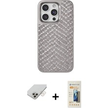 Cepte Toptan iPhone 14 Pro Max Vadi Özel Seri - Siyah 6d Mat Seramik Hayalet Nano Ekran Koruyucu + Gold Band Metal Kamera Lens