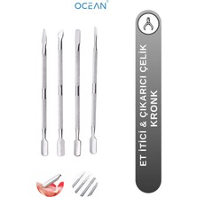 ERHCE Manikür Pedikür Seti, Eti Itici, Çıkarıcı 4 Parça Profesyonel Paslanmaz Çelik Kronk