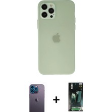 Cepte Toptan iPhone 12 Pro Max Atlas Minimal Prime - Şeffaf 360 Full Body Arka Koruyucu + Mavi Neon Fosforlu Kamera Lens