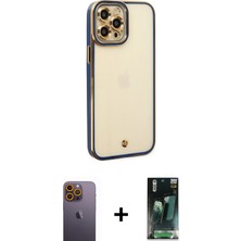 Cepte Toptan iPhone 12 Pro Max Çekirdek Klasik Serisi - Siyah 360 Mat Full Body Arka Koruyucu + Sarı Neon Fosforlu Kamera Lens