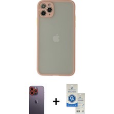Cepte Toptan iPhone 12 Pro Max Ahenk Çizgi Serisi - Şeffaf Royal Nano Ekran Koruyucu + Turuncu Neon Fosforlu Kamera Lens